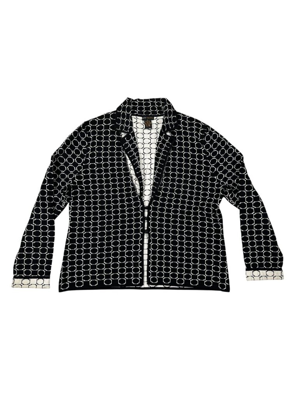 Grace Dane Lewis Womens XL Black & White Geometric Open Front Cardigan Sweater